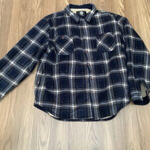WP Weatherproof Men XXL Flannel Sherpa Lined Work Button Shirt Jacket Blue Plaid